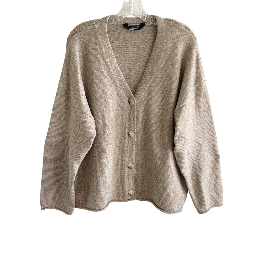 Member's Mark Womens XL Tan Oatmeal Heather V-Neck Button Front Cardigan Sweater